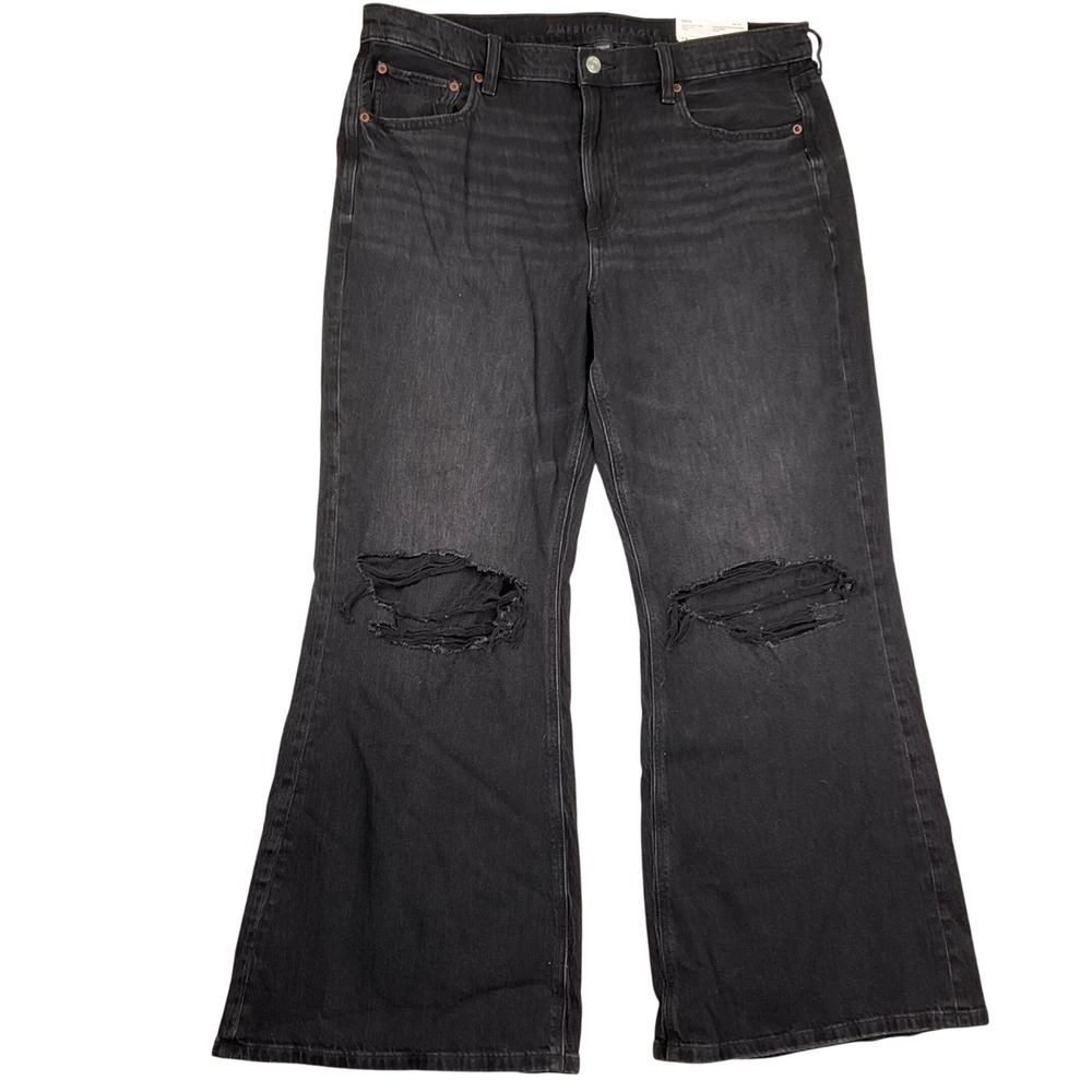 American Eagle Jeans Womens 14S Black Strigid Low Rise Baggy Flare 5146 Wide Leg